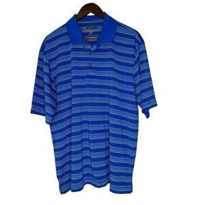 Pebble Beach Performance Blue White Striped Short Sleeve Polo Size XL